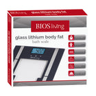 BIOS Living Glass Lithium Body Fat Scale -Tempered glass with stainless steel accents