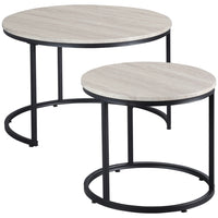 HOMCOM 29" Round Stacking Tables - Grey Wood Grain - 2 Pack-Includes two coffee tables, a perfect addition to your home