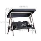 Outsunny 3-Seater Porch Swing Heavy Duty with Tilt Canopy - Black-Swing sets for backyard is built with steel frame in powder coated finish, stable and tough, holds up to 792lbs
