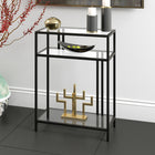 Hudson&Canal Cortland 22"W Console Table with Glass Shelves - Blackened Bronze-Features easy assembly