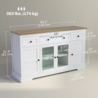 HOMCOM 55.1" L Sideboard Buffet Cabinet with Storage and 3 Drawers - White-Anti-tip kit included for safety and stability