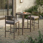 Modway Eleni 3-Piece Outdoor Teak Wood Bar Set - Weathered Grey Pebble-Woven Rope Backrest Accents