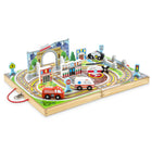 Melissa & Doug 18-Piece Wooden Take-Along Tabletop Town Set- Includes 4 wooden vehicles to race to the rescue around town: police car, ambulance, fire engine, helicopter 