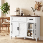 HOMCOM 44" Farmhouse Sideboard Buffet Cabinet with Chevron Doors & Drawers - White-Minimalist design complements kitchens, living rooms, or entryways
