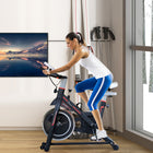 Soozier Upright Stationary Exercise Bike w/ Resistance LCD Monitor Black-Heavy-duty steel frame supports up to 265 lb, with two rolling wheels for easy movement