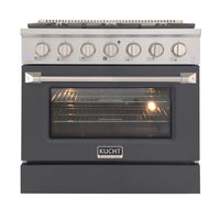 Kucht 36" KNG Series Pro Style Propane Gas Range - Stainless Steel/Cement Grey-Cook and bake like a pro with the extra-large convection oven that offers 4.2 cu. ft. of capacity, a 5-rack configuration, and an extra-large viewing window