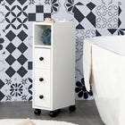 Kleankin Slim Mobile Bathroom Storage Cabinet on Wheels - White-Particle board structure is tough and long-lasting  