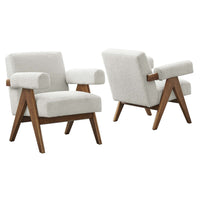 Modway Lyra Boucle Fabric Armchair - Ivory - Set of 2-Ergonomic Design for Comfort