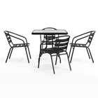 Flash Furniture 31.5" Square Glass Metal Table with 4 Black Metal Aluminum Slat Stack Chairs-Top Size: 31.5" Round