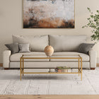 Hudson&Canal Hera 45"W Rectangular Coffee Table with Mirror Shelf - Brass-Hand crafted brass finish is applied to the steel frame