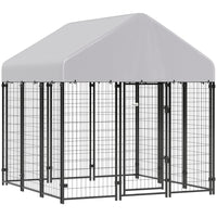 PawHut Outdoor Dog Kennel, Welded Wire Dog Run with Cover - 6' L x 6' W x 6' H-Spacious 35.5 sq. ft (3.3 ㎡) area ensures dogs remain active and happy
