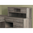 Monarch Specialties 7318 Computer Desk - Dark Taupe Left Or Right Facing Corner-Open and closed storage options in multiple sizes, including 3 cubbies with 1 adjustable shelf, 7 storage drawers on metal drawer glides and 1 file drawer for standard or legal files, all accented with contemporary silver handles.