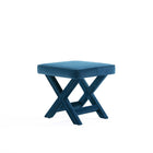 Manhattan Comfort Abigail 20.47" Mid-Century Modern Velvet Upholstered Ottoman Bench - Blue-High Quality Piped Cushion with Plush Foam Padding for Comfort and Style