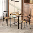 HOMCOM 31.5" 3-Piece Dining Set with Storage Shelf - Rustic Brown-Rustic wood-effect top and metal frame add a modern, industrial touch to your room
