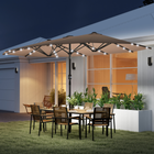 Outsunny Double-Sided Patio Umbrella - 174" - Khaki-Features solar-powered LED light beads on the ribs