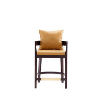 Manhattan Comfort Ritz 22" Mid-Century Modern Faux Leather Upholstered Counter Stool - Camal and Dark Walnut-Mid-Century Modern Counter Stool with Backseat Perfect for Bar and Kitchen Use