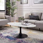 Modway Lippa 48" Oval Faux Marble Coffee Table - Black White-Chip-Resistant Metal Pedestal Base
