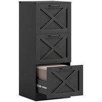 HOMCOM 3-Drawer Letter/A4 Filing Cabinet - Black-Boasts a farmhouse style with X-panels, elevating your home office decor
