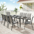 Outsunny 9 Pieces Patio Dining Set Patio Table and Stackable Chairs - Light Grey-Tempered glass tabletop with water ripples feels smooth and cleans easily