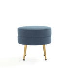 Manhattan Comfort Bailey 18.11" Mid-Century Modern Polyester Blend Upholstered Ottoman - Blue with Gold Legs-18.11" L x 22" W x 17.32" H