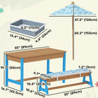 Qaba Kids Picnic Table, Wooden Outdoor Table & Bench Set with Umbrella - Blue-Includes two foldable storage boxes for easy organisation
