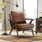 Ebello Joichiro 29.5" Wide Solid Wood Frame Upholstered Mid Century Modern Retro Armchair Accent Chair - Light brown-Foam fill throughout the cushions creates a comfortable seat