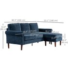 HOMCOM Changeable Sectional Sofa with Chaise Lounge and Wood Legs - Dark Blue-Seat cushion with spring pack and high-density foam for comfortable sinking