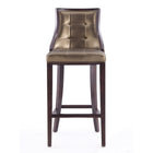 Manhattan Comfort Fifth Avenue 19" Traditional Faux Leather Upholstered Bar Stool - Bronze and Walnut - 2 Pack-Includes Footrest Base