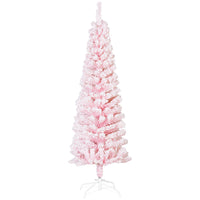 HOMCOM 5' Snow-Flocked Pencil Artifical Christmas Tree - Pink-Snow-flocked design adds a wintry touch 