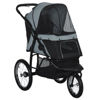 PawHut Foldable Carrier and  Pet Stroller with 3 Large Wheels - Black-Three large rubber wheels, the front wheel is lockable, suitable for all terrains 