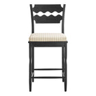Modway Jax Oak Wood Counter Stool With Wavy Razor Back and Cushion - Black Oatmeal Stripe-Fully Assembled