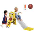 Qaba Indoor 3-in-1 Toddler Climber Slide with Basketball Hoop - Yellow-Versatile functionality as a slide, a climber and basketball hoop combo 