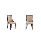 Manhattan Comfort Fifth Avenue 18.5" Traditional Faux Leather and Velvet Upholstered Dining Chair - Tan - Set of 2-Traditional Dining Chair for Dining Room Use. Set of 2