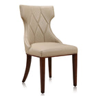 Manhattan Comfort Reine 19.7" Traditional Faux Leather Upholstered Dining Chairs - Cream and Walnut - Set of 2-Standard 4-Leg Base