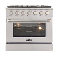 Kucht 36" KNG Series Pro Style Propane Gas Range - Stainless Steel-Cook and bake like a pro with the extra-large convection oven that offers 4.2 cu. ft. of capacity, a 5-rack configuration, and an extra-large viewing window