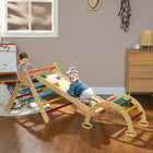 Qaba 5 in 1 Pikler Triangle Set with Ladder, Ramp, Arch - Multicolour-Solid wood construction, the smooth surface, ensures safe for kids 