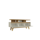 Manhattan Comfort Yonkers 62.99" Mid-Century Modern TV Stand - Off White and Cinnamon-Includes 1 Media Hole for Wire and Cable Management