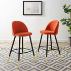 Modway Cordial Performance Velvet Bar Stools - Orange - Set of 2-Performance Velvet Upholstery