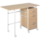 HOMCOM 41.3" Foldable Computer Desk with Drawers - Natural Wood-Simple style computer desk, excellent choice for your home office or bedroom
