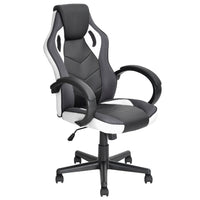FurnitureR High-Back PU Leather Swivel Gaming Chair - White-High-Back ergonomic design gaming chair