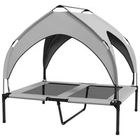PawHut Elevated Cooling Dog Cot Bed with Canopy for Medium and Large Dogs - Light Grey-Water-repellent and UV-resistant canopy shields pets from rain and sun 