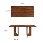 Modway Rivian Rectangular 70" Wood Dining Table - Walnut-Solid Mango Wood