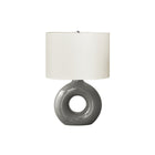 Monarch Specialties 24" H Contemporary Table Lamp - Dark Grey Ceramic / Ivory / Cream Shade-A contemporary and stylish 24"H table lamp featuring a trendy, donut-shaped, dark grey ceramic base topped with an oval, ivory fabric shade and a round silver metal finial