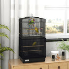PawHut 36" H Bird Cage with Accessories, Handle and Mesh Cover - Black-Two large doors and eight smaller doors for convenient access to the interior 