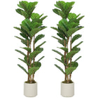 HOMCOM 4' Faux Fiddle Leaf Fig Tree - Green - 2 Pack-Features PEVA real-touch leaves and solid wood trunks for ultra-realistic look 