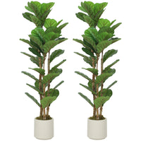 HOMCOM 4' Faux Fiddle Leaf Fig Tree - Green - 2 Pack-Features PEVA real-touch leaves and solid wood trunks for ultra-realistic look 