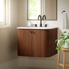 Modway Zia 24" Wall-Mount Bathroom Vanity with Marble Sink - Walnut-8" Widespread Faucet Holes