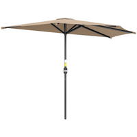 Outsunny Half-Round Patio Umbrella with Crank and Vent - 9.8' - Coffee-Practical parasol to provide more shade
