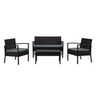 Manhattan Comfort Noli Modern Patio 4-Person Conversation 4-Piec Set with Coffee Table - Black/Grey-Modern 4-Piece Outdoor Conversation Patio Set with 2 Armchairs, 1 Loveseat, and 1 Coffee Table
