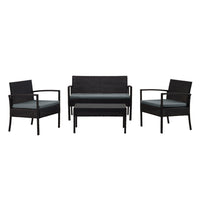 Manhattan Comfort Noli Modern Patio 4-Person Conversation 4-Piec Set with Coffee Table - Black/Grey-Modern 4-Piece Outdoor Conversation Patio Set with 2 Armchairs, 1 Loveseat, and 1 Coffee Table